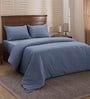 Blue Solid Cotton Double Bed Duvet Cover With 2 Pillow Covers