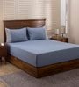 Blue Solid 400 TC Cotton 1 Double King Size Bedsheet with 2 Pillow Covers