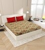 Brown And Red Floral 144 TC Cotton King Size  Bedsheet With 2 Pillow Cover