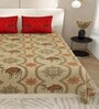 Brown And Red Floral 144 TC Cotton King Size  Bedsheet With 2 Pillow Cover
