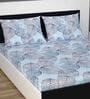 Blue Floral 144 TC Cotton Blend Queen Sized Bed Sheets with 2 Pillow Covers