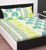 Green Traditional 140 TC Cotton Blend Queen Sized Bed Sheets with 2 Pillow Covers
