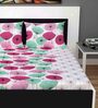 Pink Floral 140 TC Cotton Blend Queen Sized Bed Sheets with 2 Pillow Covers