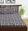 Navy Blue Floral 140 TC Cotton Queen Sized Bed Sheets with 2 Pillow Covers