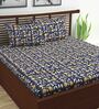 Navy Blue Floral 140 TC Cotton Queen Sized Bed Sheets with 2 Pillow Covers