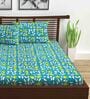 Blue Floral 144 TC 100% Cotton Queen Sized Bed Sheets with 2 Pillow Covers