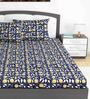 Navy Blue Floral 140 TC Cotton Queen Sized Bed Sheets with 2 Pillow Covers