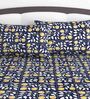 Navy Blue Floral 140 TC Cotton Queen Sized Bed Sheets with 2 Pillow Covers