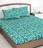 Blue Floral 104 TC Cotton Queen Sized Bed Sheets with 2 Pillow Covers