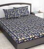 Navy Blue Floral 140 TC Cotton Queen Sized Bed Sheets with 2 Pillow Covers