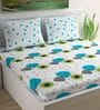 Blue Floral 140 TC Cotton Queen Sized Bed Sheets with 2 Pillow Covers