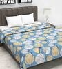 Cotton 120 GSM Floral Print Blue and Beige Double Bed AC Dohar Quilt Blanket