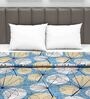 Cotton 120 GSM Floral Print Blue and Beige Double Bed AC Dohar Quilt Blanket