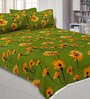 Green Floral 200 TC Cotton 1 Double King Size Bedsheet with 2 Pillow Covers