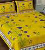 Yellow Floral 144 TC Cotton Blend Queen Sized Bed Sheets with 2 Pillow Covers