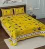 Yellow Floral 144 TC Cotton Blend Queen Sized Bed Sheets with 2 Pillow Covers