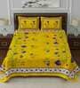 Yellow Floral 144 TC Cotton Blend Queen Sized Bed Sheets with 2 Pillow Covers
