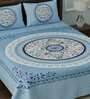 Blue Traditional 144 TC Cotton Blend Queen Sized Bed Sheets with 2 Pillow Covers