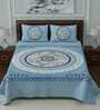 Blue Traditional 144 TC Cotton Blend Queen Sized Bed Sheets with 2 Pillow Covers