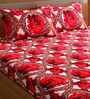 Red Floral 144 TC Microfiber Double Sized Bedsheet With 2 Pillow Covers