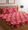 Red Floral 144 TC Microfiber Double Sized Bedsheet With 2 Pillow Covers
