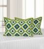 Green Patterned 144TC Cotton 18 x 28 Inches Pillow Covers (Set of 2)
