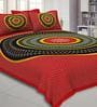 Red Traditional 200 TC Cotton 1 Double Bedsheet with 2 Pillow Covers