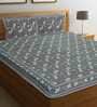 Grey Floral 144 TC Cotton 1 Double King Size Bedsheet with 2 Pillow Covers