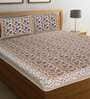 Beige Floral 144 TC Cotton 1 Double King Size Bedsheet with 2 Pillow Covers