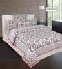 Pink Floral 144 TC Cotton 1 Double King Size Bedsheet with 2 Pillow Covers