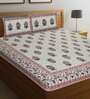 Pink Floral 144 TC Cotton 1 Double King Size Bedsheet with 2 Pillow Covers