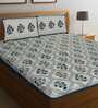 Off White Floral 144 TC Cotton Blend King Sized Bed Sheets with 2 Pillow Covers