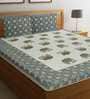 Blue Traditional 144 TC Cotton 1 Double King Size Bedsheet with 2 Pillow Covers