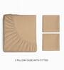 Beige 144 TC Cotton King Sized Double Bedsheet With 2 Pillow Covers