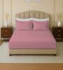 Pink 144 TC Cotton King Sized Double Bedsheet With 2 Pillow Covers