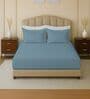 Blue 144 TC Cotton Double Bedsheet With 2 Pillow Covers
