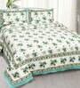 Green Floral 240 TC Cotton 1 Double Bedsheet with 2 Pillow Covers