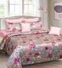 Cotton 250 TC Floral Super King Size Bedsheet in Pink with 2 Pillow Covers