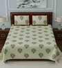 Green Floral 280 TC Cotton 1 Double Bedsheet with 2 Pillow Covers