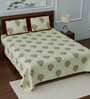 Green Floral 280 TC Cotton 1 Double Bedsheet with 2 Pillow Covers
