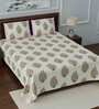 Off White Floral 280 TC Cotton 1 Double Bedsheet with 2 Pillow Covers