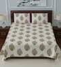 Off White Floral 280 TC Cotton 1 Double Bedsheet with 2 Pillow Covers