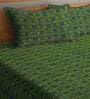 Cotton 300 TC Double Bedcover with 2 Pillow Covers in Green Color
