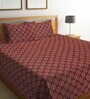 Brown Abstract 300 TC Cotton Double Bed Cover with 2 Pillow Covers