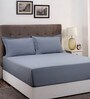 Blue Solid 400 TC Cotton Blend King Sized Bed Sheets with 2 Pillow Covers