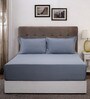 Blue Solid 400 TC Cotton Blend King Sized Bed Sheets with 2 Pillow Covers