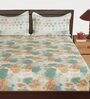 White Abstract 500 TC Cotton 1 Double King Size Bedsheet with 2 Pillow Covers