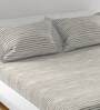 Grey Striped 300 TC Cotton Blend King Sized Bed Sheets with 2 Pillow Covers