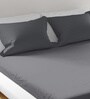 Grey Solid 200 TC Cotton Blend King Sized Bed Sheets with 2 Pillow Covers