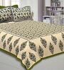 Green Floral 240 TC Cotton 1 Double Bedsheet with 2 Pillow Covers